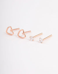 Rose Gold Plated Sterling Silver Heart Cut Out Stud Earring Pack - link has visual effect only