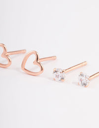 Rose Gold Plated Sterling Silver Heart Cut Out Stud Earring Pack - link has visual effect only