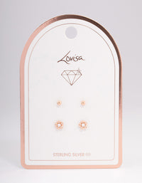 Rose Gold Plated Sterling Silver Pearl & Flower Stud Earring Pack - link has visual effect only