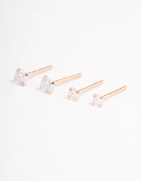 Rose Gold Plated Sterling Silver Double Diamante Stud Earring Pack - link has visual effect only