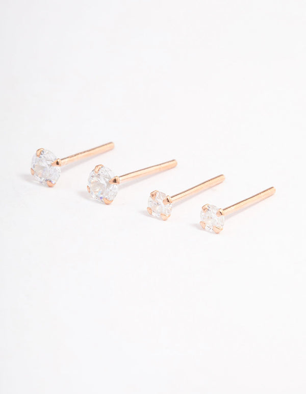 Rose Gold Plated Sterling Silver Double Diamante Stud Earring Pack