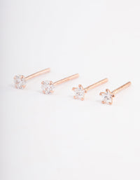 Rose Gold Plated Sterling Silver Diamante Star Stud Earring Pack - link has visual effect only