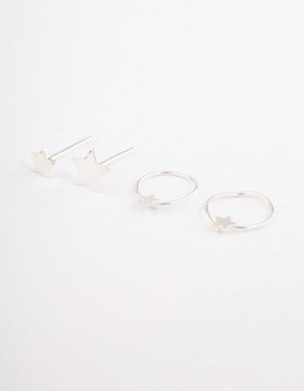 Sterling Silver Star Stud & Hoop Earring Pack