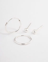 Sterling Silver Stud & Hoop Earring Pack 2mm - link has visual effect only