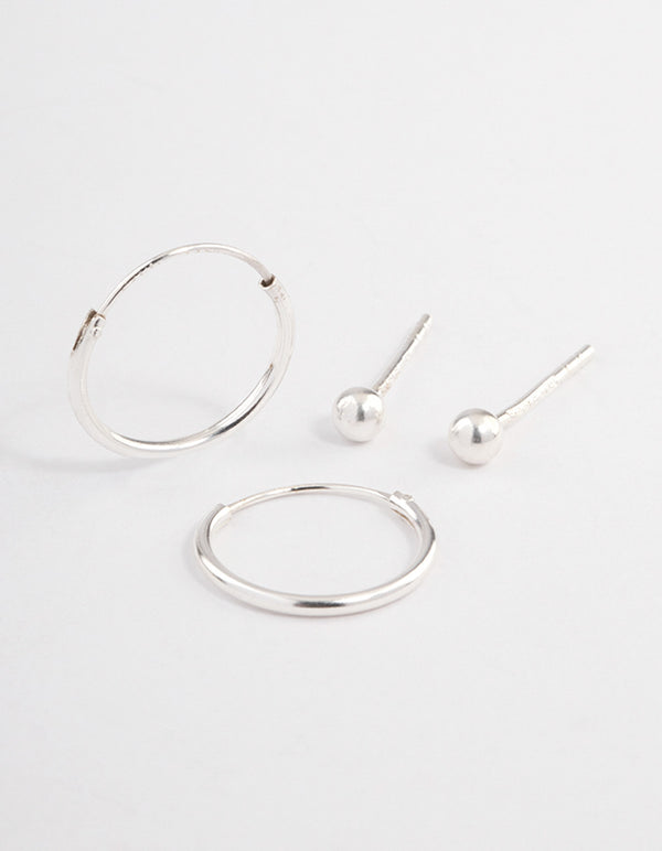 Sterling Silver Stud & Hoop Earring Pack 2mm