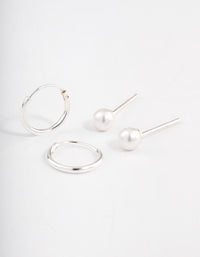 Sterling Silver Pearl Stud & Hoop Earring Pack - link has visual effect only