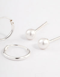 Sterling Silver Pearl Stud & Hoop Earring Pack - link has visual effect only