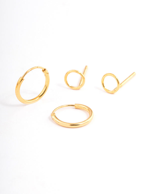 Gold Plated Sterling Silver Circle Stud & Hoop Earring Pack