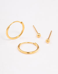 Gold Plated Sterling Silver Stud & Hoop Earring Pack 2mm - link has visual effect only