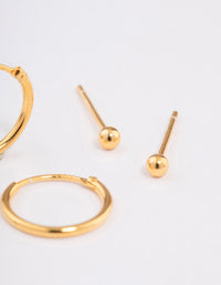 Gold Plated Sterling Silver Stud & Hoop Earring Pack 2mm - link has visual effect only