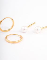 Gold Plated Sterling Silver Pearl Stud & Hoop Earring Pack - link has visual effect only