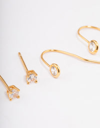 Gold Plated Sterling Silver Diamante Stud & Drop Earring Pack - link has visual effect only