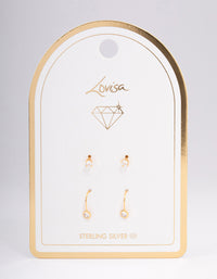 Gold Plated Sterling Silver Diamante Stud & Drop Earring Pack - link has visual effect only