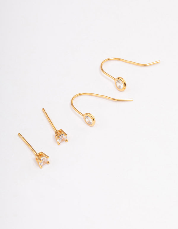 Gold Plated Sterling Silver Diamante Stud & Drop Earring Pack