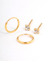 Gold Plated Sterling Silver Diamante Stud & Hoop Earring Pack - link has visual effect only