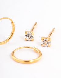 Gold Plated Sterling Silver Diamante Stud & Hoop Earring Pack - link has visual effect only