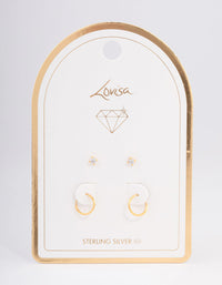 Gold Plated Sterling Silver Diamante Stud & Hoop Earring Pack - link has visual effect only