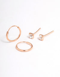 Rose Gold Plated Sterling Silver Diamante Stud & Hoop Earring Pack - link has visual effect only