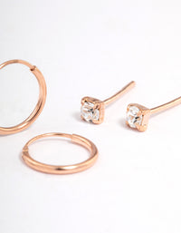 Rose Gold Plated Sterling Silver Diamante Stud & Hoop Earring Pack - link has visual effect only