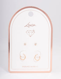 Rose Gold Plated Sterling Silver Diamante Stud & Hoop Earring Pack - link has visual effect only