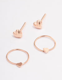 Rose Gold Plated Sterling Silver Heart Stud & Hoop Earring Pack - link has visual effect only