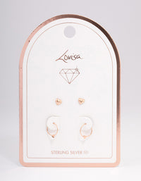 Rose Gold Plated Sterling Silver Heart Stud & Hoop Earring Pack - link has visual effect only