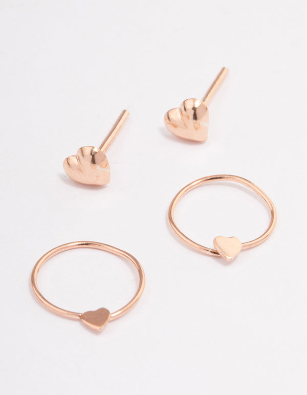 Rose Gold Plated Sterling Silver Heart Stud & Hoop Earring Pack