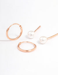 Rose Gold Plated Sterling Silver Pearl Stud & Hoop Earring Pack - link has visual effect only