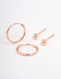 Rose Gold Plated Sterling Silver Stud & Hoop Earring Pack - link has visual effect only