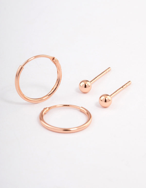 Rose Gold Plated Sterling Silver Stud & Hoop Earring Pack