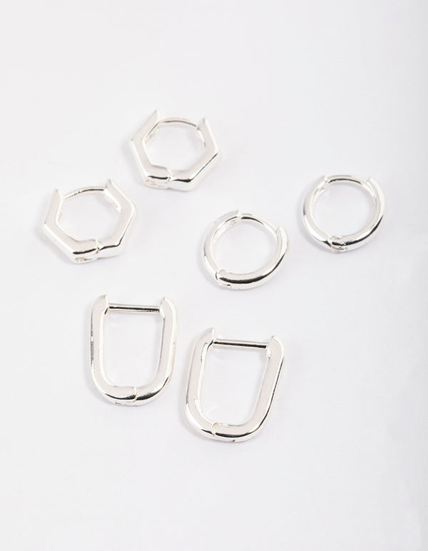 Silver Mini Shape Huggie Earrings Pack