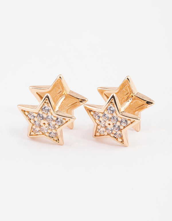 Gold Mini Diamante Star Stud Earrings