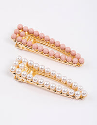 Pearl Beaded Snap Hair Clips Pack - link has visual effect only