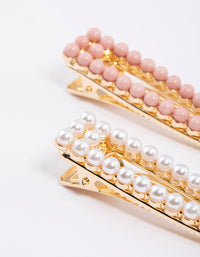 Pearl Beaded Snap Hair Clips Pack - link has visual effect only