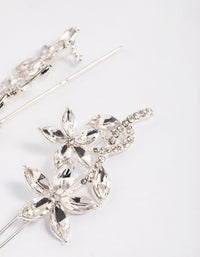 Silver Flower Leaf Diamante Hair Clips Pack - link has visual effect only