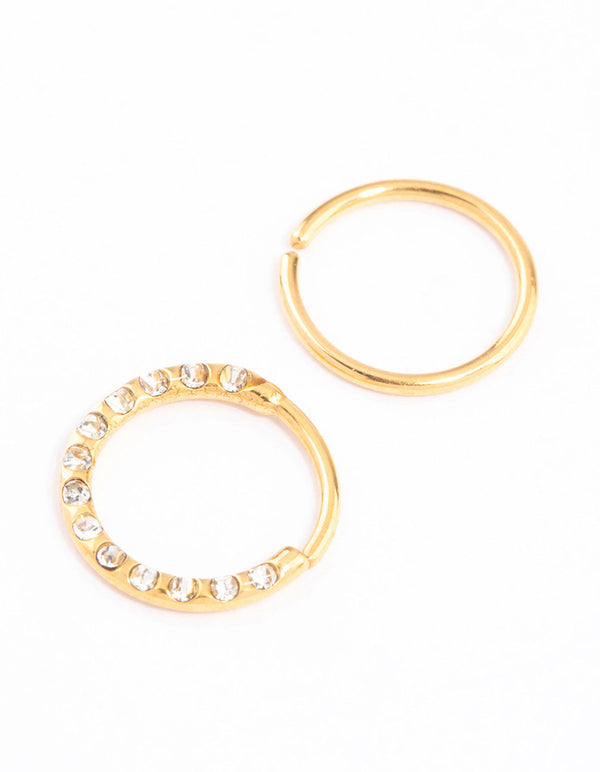 Gold Plated Titanium Cubic Zirconia Textured Nose Ring Pack