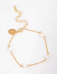 Gold Plated Surgical Steel Pearl Chain Bracelet - link has visual effect only