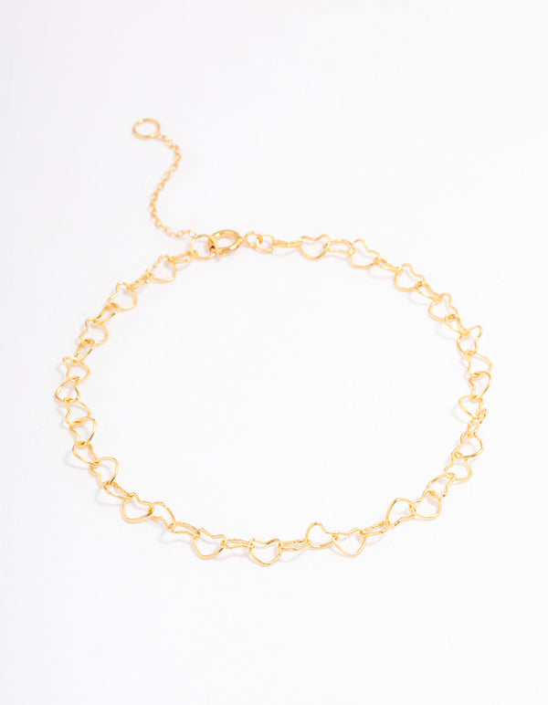 Gold Plated Sterling Silver Linked Hearts Bracelet