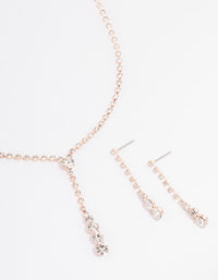 Rose Gold Cupchain Diamante Y-Shape Necklace & Drop Earrings Jewellery Set - link has visual effect only