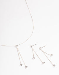 Silver Diamante Y-Shape Necklace & Drop Earrings Jewellery Set - link has visual effect only