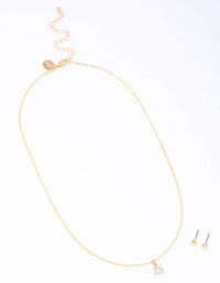 Gold Round Solitaire Necklace & Earring Set - link has visual effect only