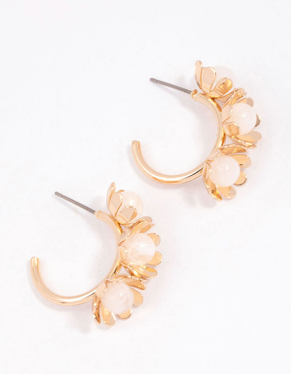 Gold Pearl Daisy Hoop Earrings - Lovisa