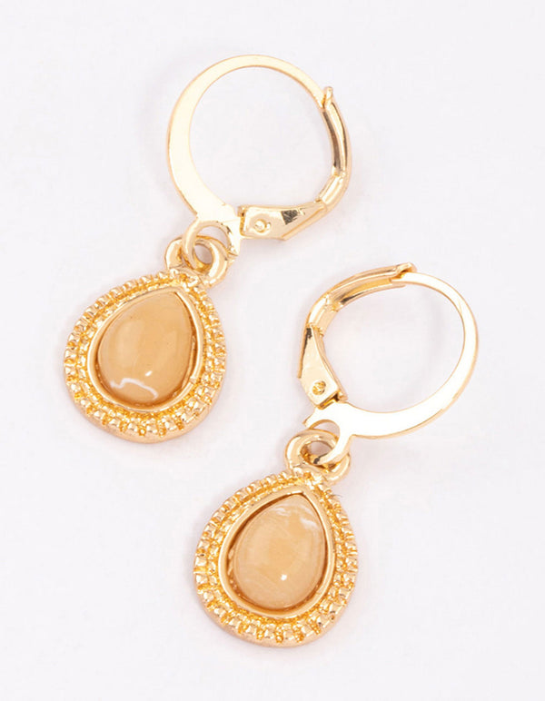 Gold Pear Encased Huggie Earrings