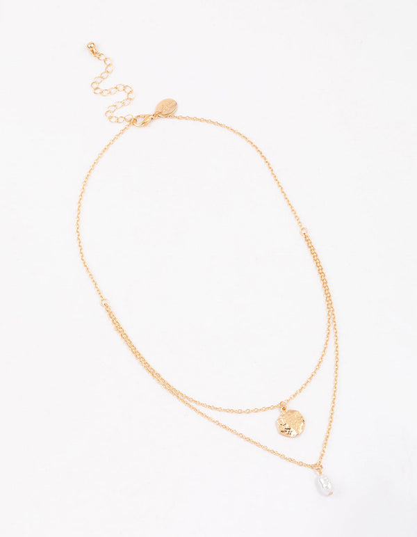 Gold Disc & Pearl Layered Necklace - Lovisa