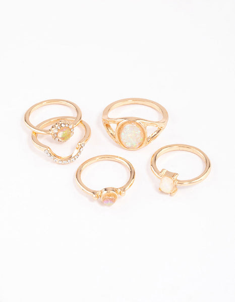 Lovisa Rose Gold Opal Embellished Ring 3-Pack, Size: Small/Medium