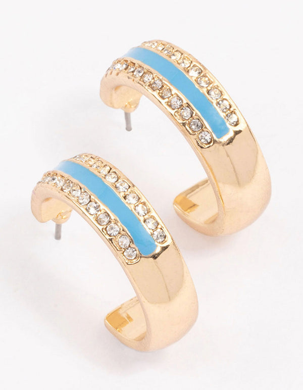 Blue Diamante & Enamel Stripe Hoop Earrings