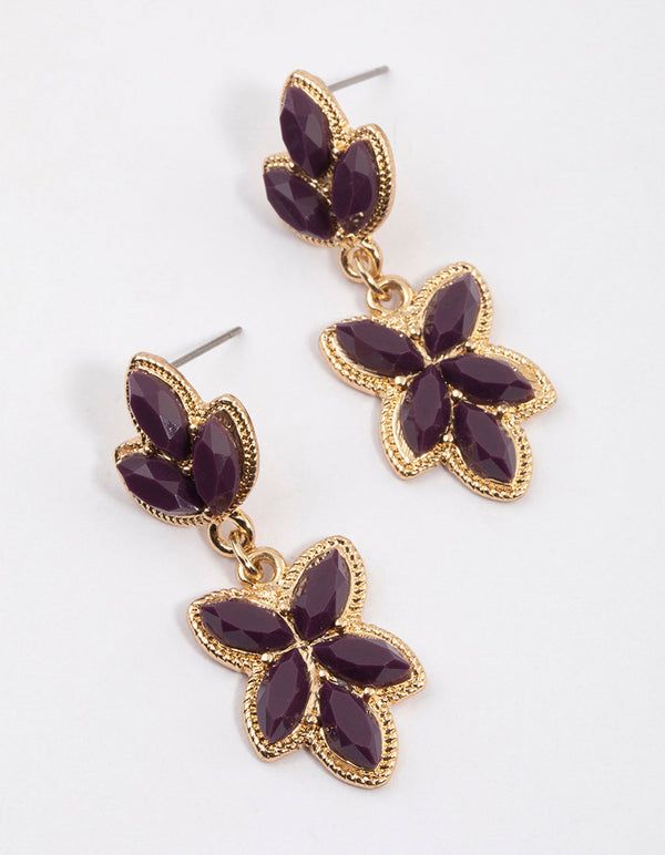 Purple Marquise Floral Boho Drop Earrings