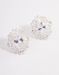 Silver Plated Cubic Zirconia Oval Halo Stud Earrings - link has visual effect only