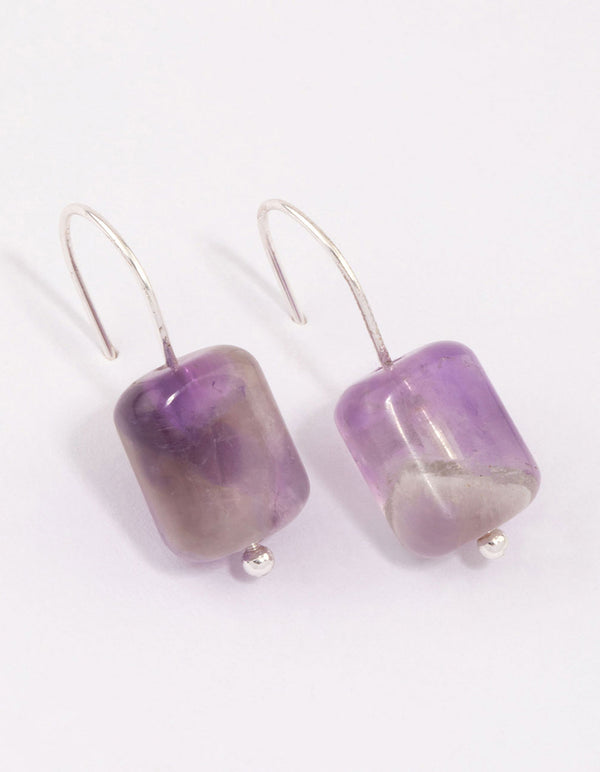 Rose Gold Amethyst Curb Pendant Drop Earrings