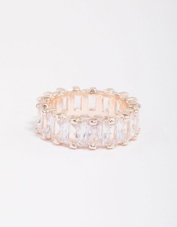 Rose Gold Plated Cubic Zirconia Rectangle Band Ring